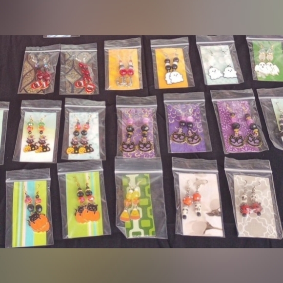 Halloween Earrings Vampire Fangs Witch Hats Cats Bats Moon Ghosts Handmade - Picture 5 of 10